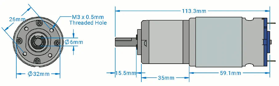 12V 84RPM 1347.1oz-in HD Premium Planetary Gearmotor with D-Shaft