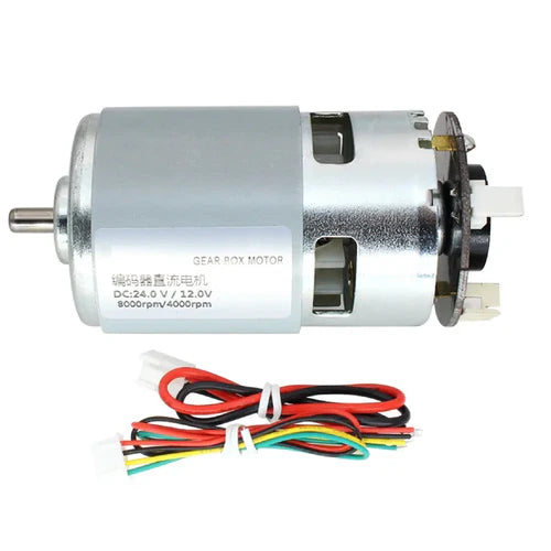 775 Size DC Motor with Encoder, 12V – High Torque 4100 RPM Brush Motor with Hall Sensor