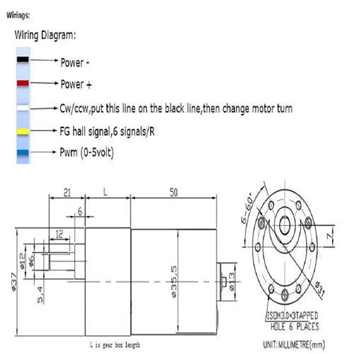 37mm Diameter, 12V, 133RPM Brushless DC Geared Motor – High Torque, Low Noise, Durable Metal Gearbox