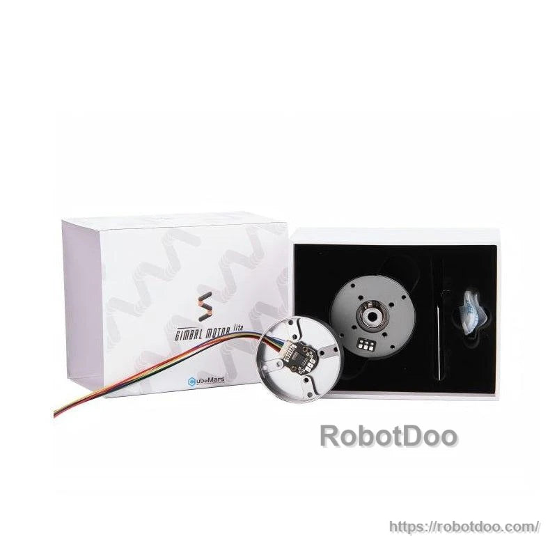 CubeMars GL60 hollow shaft motor package contents with motor, cable lead, foam tray, box