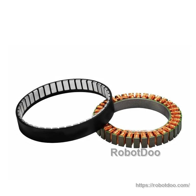 Motor rotor ring and stator with copper windings shown together as a set