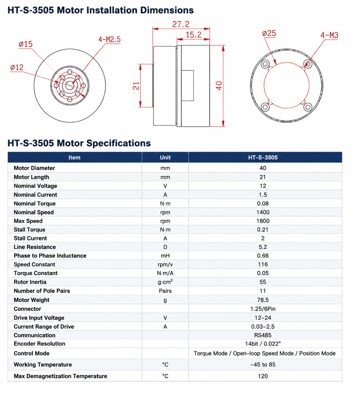 HAITAI HT-S-3505 Low Speed BLDC Servo Motor with RS485 Driver for Gimbal Robotics & Automation