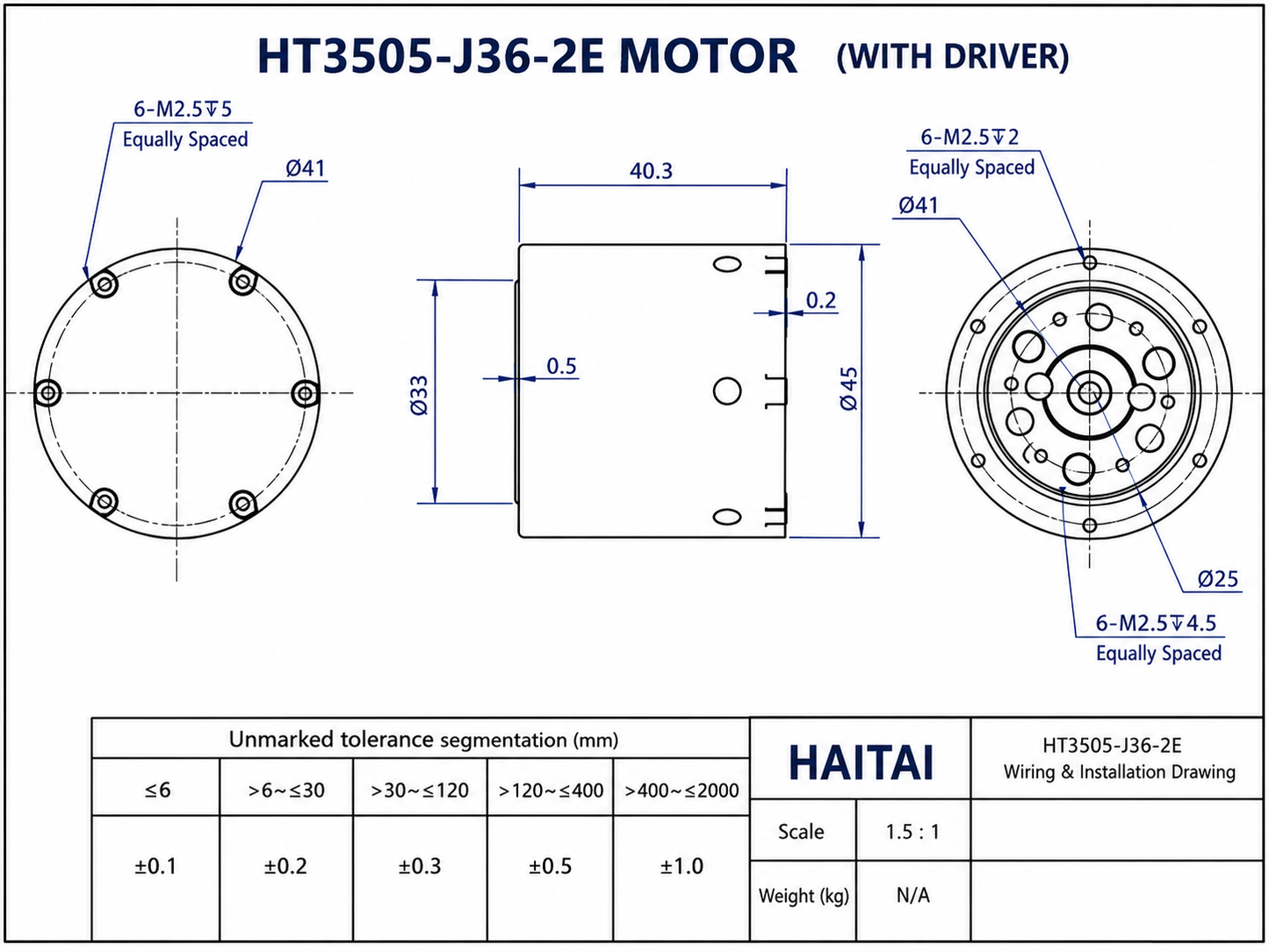HT3505-J36-2E Planetary Servo Gear Motor with Dual Encoder CAN RS485 24V 48V 36:1 Robotic Arm Joint Motor