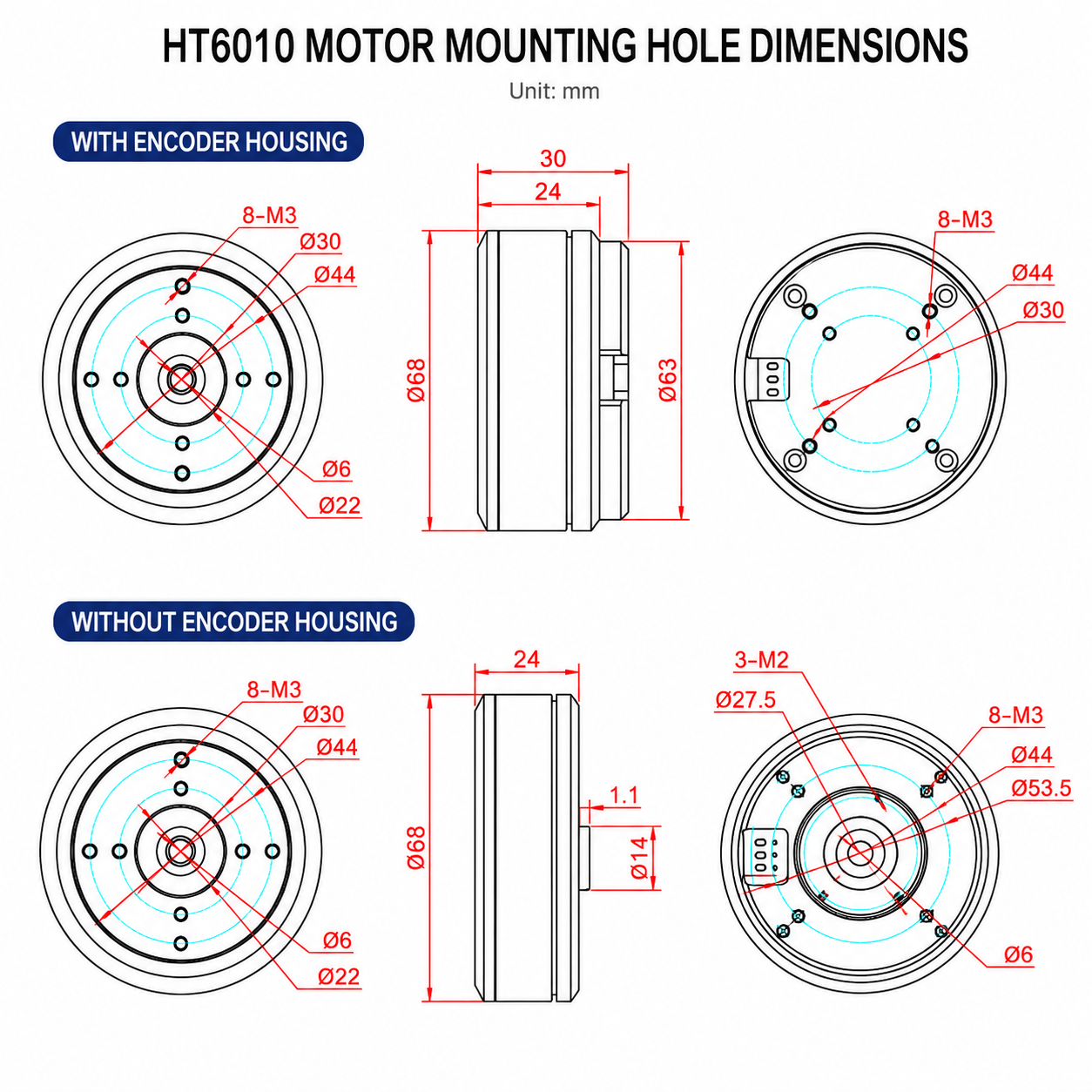 HT6010 Brushless Gimbal Motor with AS5048A Magnetic Encoder | High Torque Flat BLDC Servo Motor