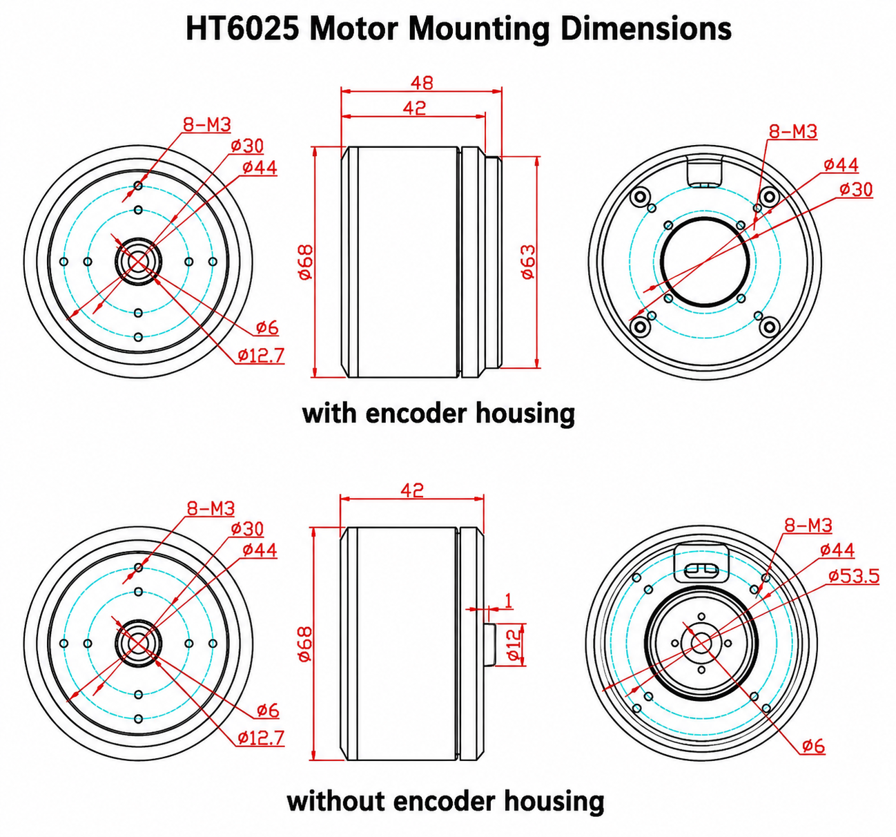 HT6025 Brushless Servo Motor 36V High Torque Gimbal Motor with Encoder for Robot Joint & VR Stabilizer