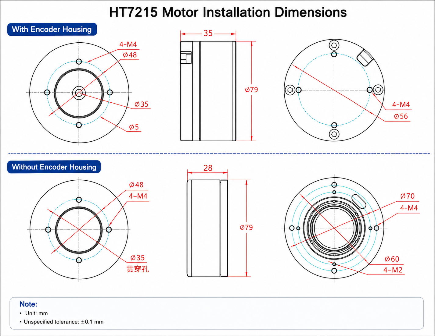 24V Hollow Shaft Brushless Outrunner Motor HT7215 High Torque DC Servo