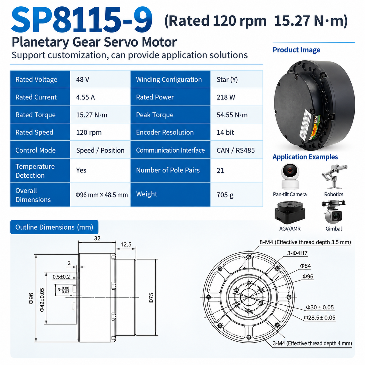 48V 15Nm High Torque Robot Joint Servo Motor 120RPM