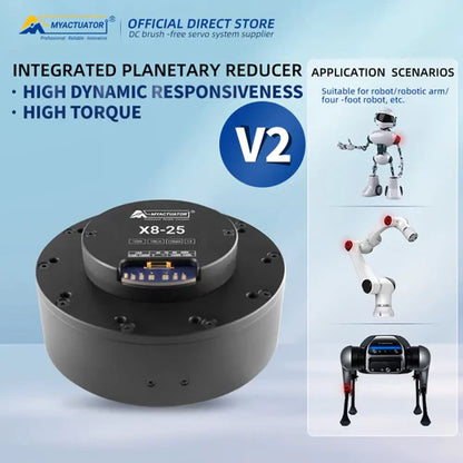 MYACTUATOR RMD X8 Pro V2 BLDC Servo Motor w/ Integrated Driver, CAN Bus, 9:1 Gear Ratio, 48V, 13N·m Torque