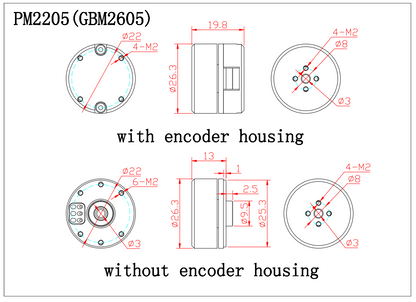 PM2205 Gimbal Brushless Motor (GBM2605) with Encoder Optional