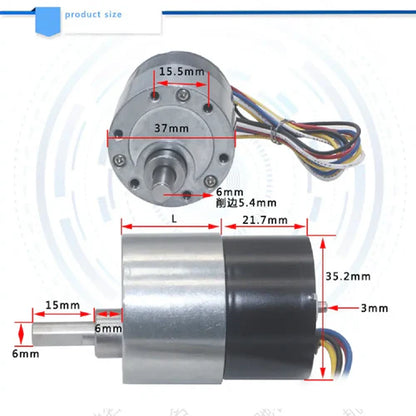 37mm Diameter, 12V, 100RPM Brushless DC Gear Motor – High Efficiency, Low Noise, Long Life