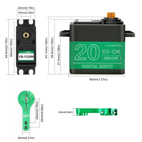Yahboom 20kg Digital Servo Motor with Full Metal Gear, Waterproof Control, 270° Rotation & High Torque for RC Model DIY