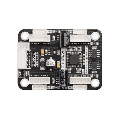 SA8870C 4-channel encoder motor driver board top view with IIC header and M1–M4 motor ports