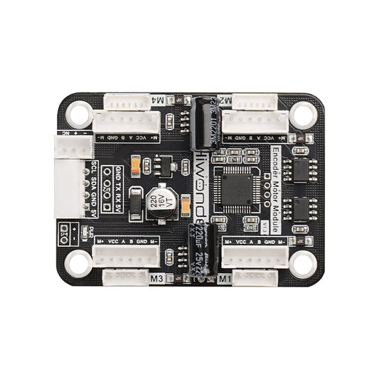 SA8870C 4-channel encoder motor driver board top view with IIC header and M1–M4 motor ports