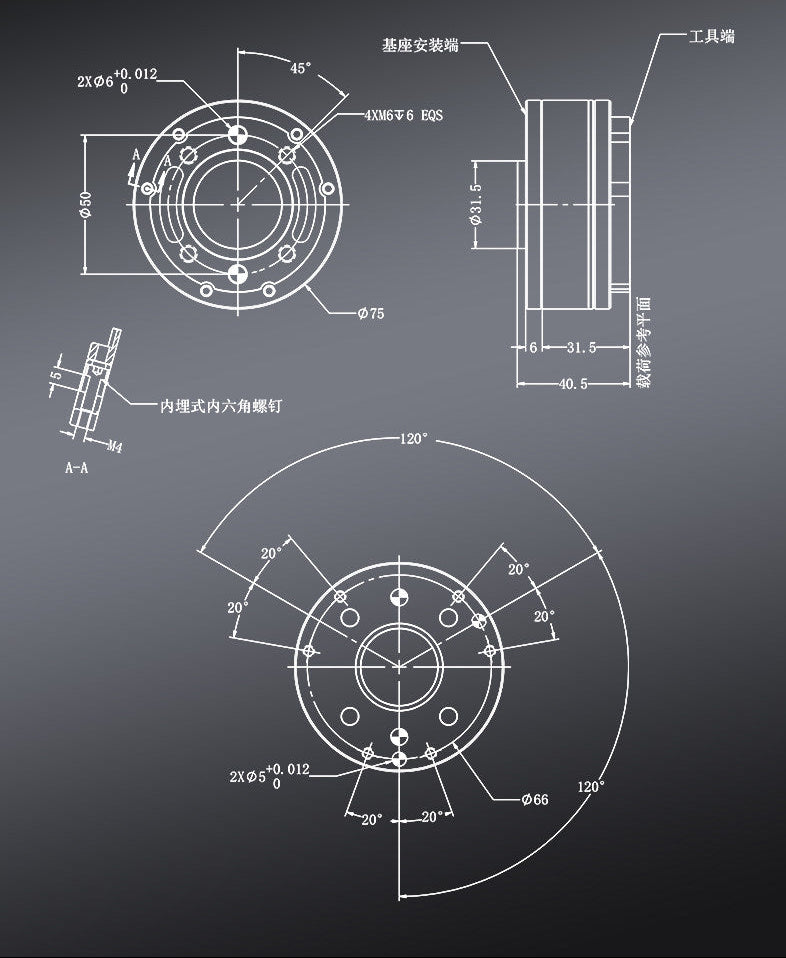 6 Axis Force Torque Sensor Industrial Robot Arm Multi Axis Load Cell RS485 High Precision