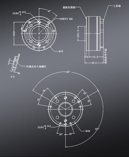 6 Axis Force Torque Sensor Industrial Robot Arm Multi Axis Load Cell RS485 High Precision