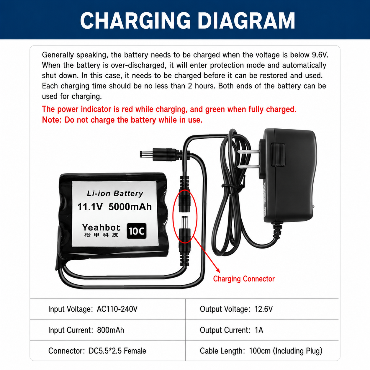 11.1V High-Rate Li-ion Battery Pack With Charger for ROS Robots & Smart Robot Cars