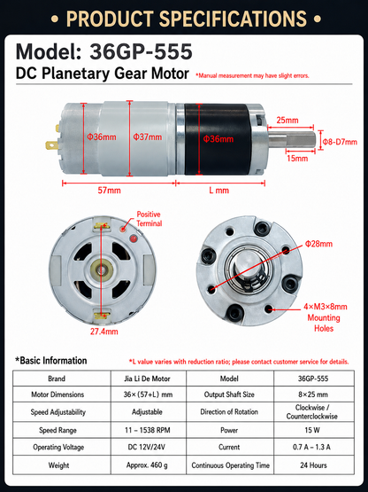 24V 160RPM High Torque DC Planetary Gear Motor 6mm / 8mm D Shaft for AGV Robots & Automation