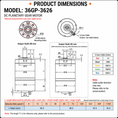 12V Brushless DC Planetary Gear Motor 28RPM–73RPM High Torque BLDC Motor 6mm / 8mm Shaft for Robot Drive Systems