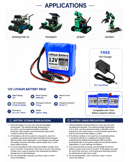12V  Li-ion Battery Pack for ROS Robots & Smart Robot Cars