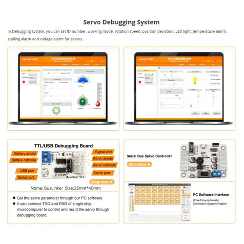 Hiwonder HTD-45H High Voltage Serial Bus Servo – 45KG Torque, Three Connectors & Real-Time Data Feedback