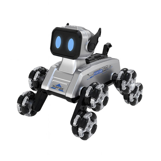 Eight-Wheeled Remote Control Stunt Mechanical Dog w/ 2.4GHz Dual-Mode, LED Lights, Music & Mecanum Wheels – Intelligent Robot Toy for Kids