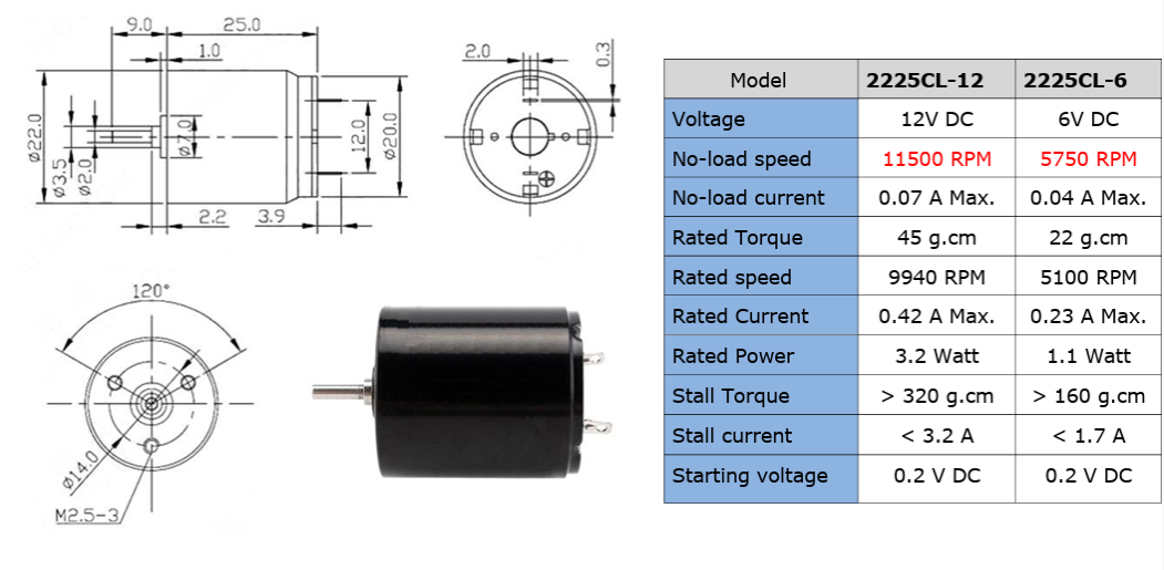 6V DC Coreless Motor 22mm × 25mm – High Speed 5750 RPM Precision Motor for Robotics