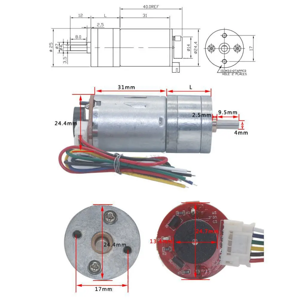 25D 12V DC Gear Motor 620 RPM with Encoder – Dyna-Engine Brushed Motor for Robotics
