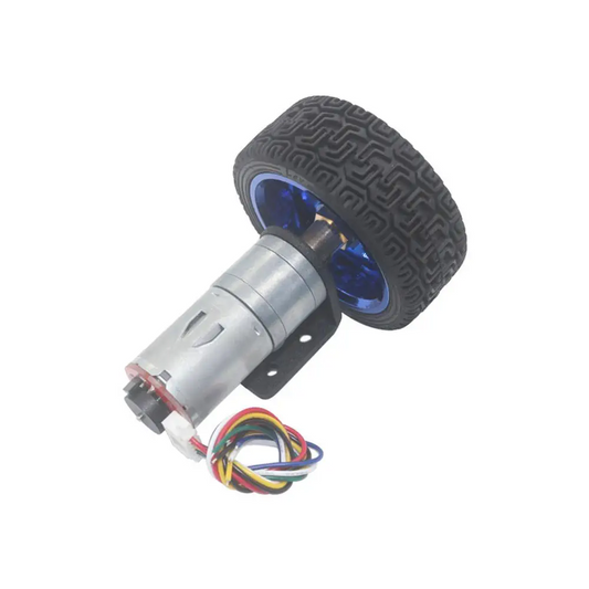 25D 24V 130RPM Brushed Encoder Gear Motor with Mounting Bracket & 65mm Wheel