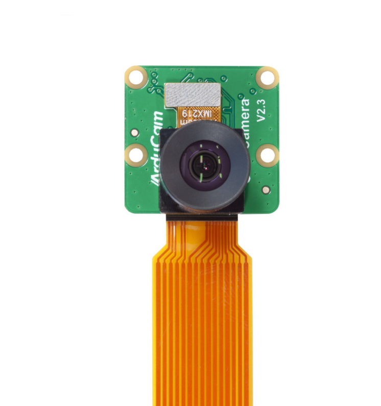 Front view of Arducam 8MP IMX219 Raspberry Pi Camera Module with ribbon cable