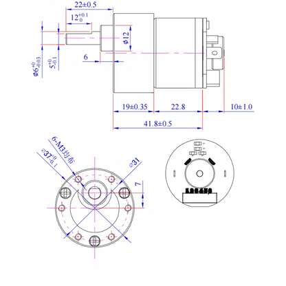 37mm DC Gear Motor with Encoder – 12V / 24V High Torque Motor, 7.4–1000 RPM Options
