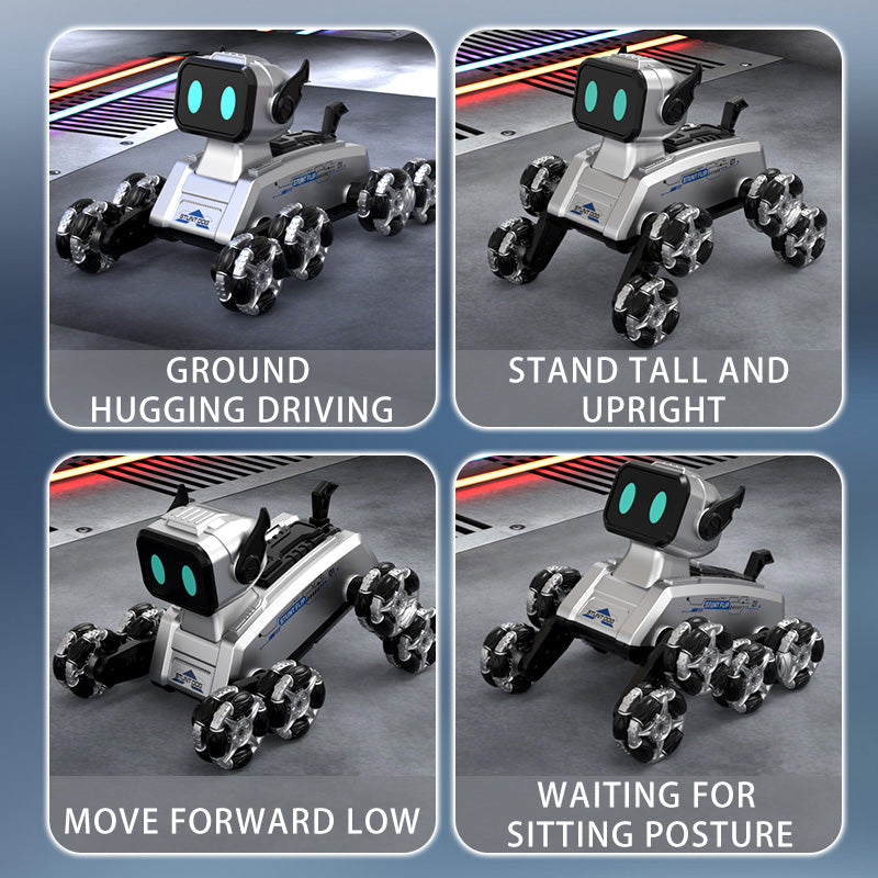 Eight-Wheeled Remote Control Stunt Mechanical Dog w/ 2.4GHz Dual-Mode, LED Lights, Music & Mecanum Wheels – Intelligent Robot Toy for Kids
