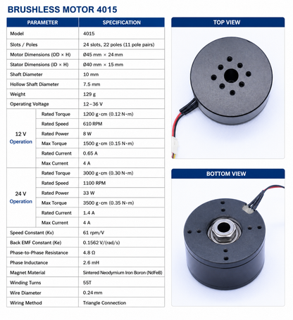 4015 Hollow Shaft Brushless DC Motor 24V BLDC Outrunner Torque Motor with Magnetic Ring for Robot Joint Gimbal AGV 12V–36V