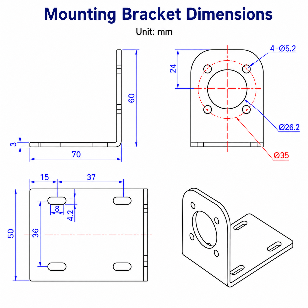 42mm Planetary Gear Motor Mounting Bracket for 12V 24V DC Gear Motor