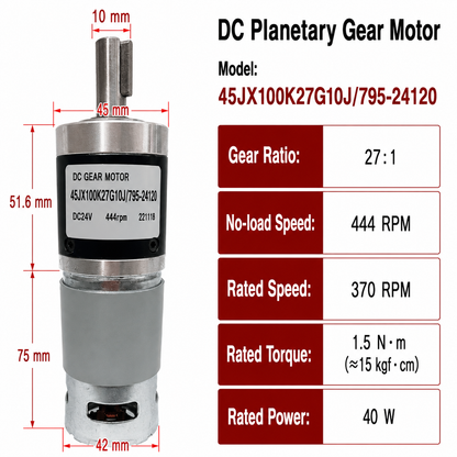 45JX100K 24V DC Planetary Gear Motor 40W High Torque Low Speed Brushed Gearmotor