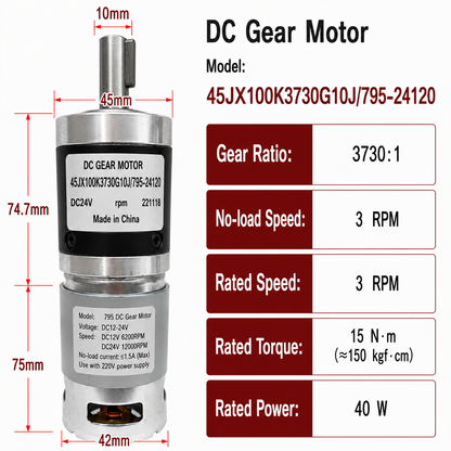 45JX100K 24V DC Planetary Gear Motor 40W High Torque Low Speed Brushed Gearmotor