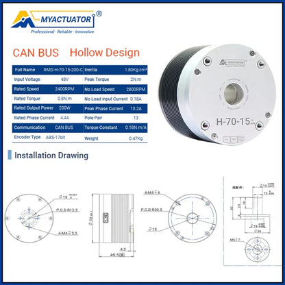 Myactuator New H-7015 Hollow Torque Servo Motor | High Precision Gimbal Brushless DD Motor with Large Hollow Built-in Driver