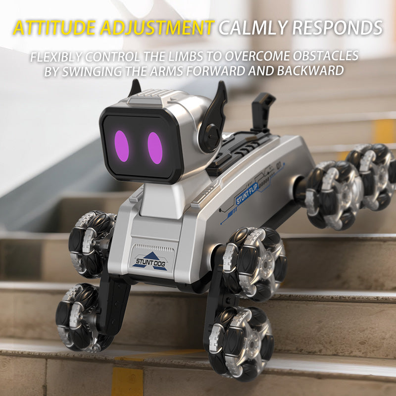 Eight-Wheeled Remote Control Stunt Mechanical Dog w/ 2.4GHz Dual-Mode, LED Lights, Music & Mecanum Wheels – Intelligent Robot Toy for Kids