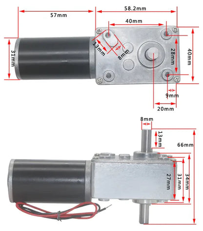 12V 80RPM High Torque Dual Shaft 31D DC Motor with Worm Gear Reduction – Self-Locking, High Precision