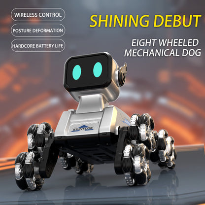 Eight-Wheeled Remote Control Stunt Mechanical Dog w/ 2.4GHz Dual-Mode, LED Lights, Music & Mecanum Wheels – Intelligent Robot Toy for Kids