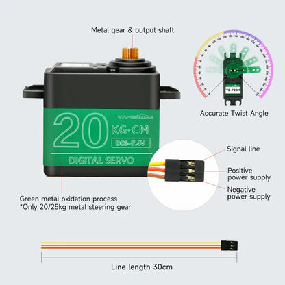 Yahboom 20kg Digital Servo Motor with Full Metal Gear, Waterproof Control, 270° Rotation & High Torque for RC Model DIY