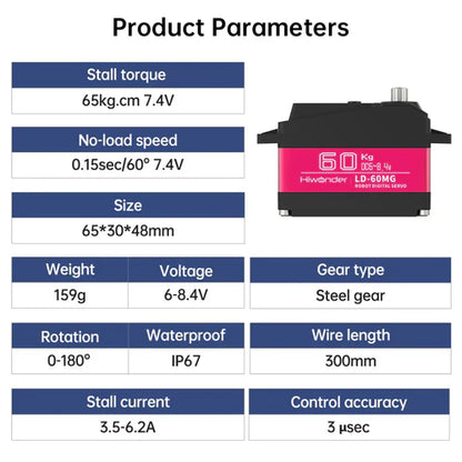 Hiwonder LD-60MG Digital Servo – 60KG High Torque, Waterproof, Single Shaft for RC Cars & Robotics
