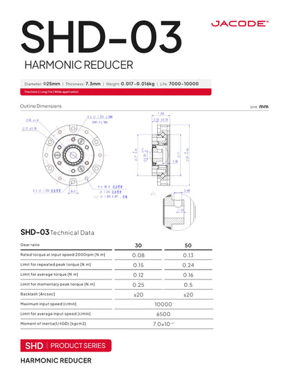 SHD-03 Mini Harmonic Drive Strain Wave Gear Reducer – 25mm Precision Gearbox 50:1