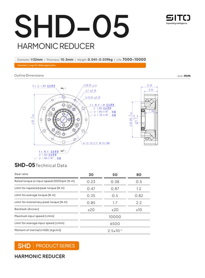 SHD-05 Mini Harmonic Drive Reducer – 32mm Strain Wave Gearbox