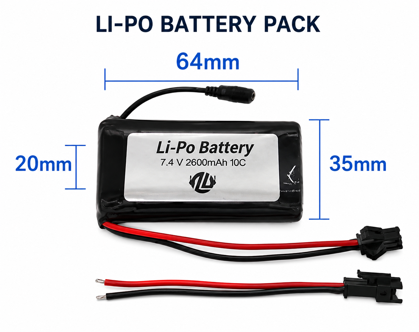 7.4V 2S 2600mAh Li-Po Rechargeable Battery Pack for Robots & Robotic Arms