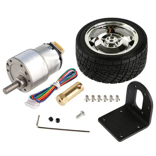 12V 37D Metal Gearmotor with 11PPR Encoder & 80D Wheel Kits – 960RPM High Precision DC Motor for Robotics and Automation