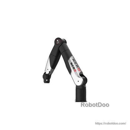 NERO 7-DOF robotic arm right-side view with NERO branding on arm and two-finger gripper