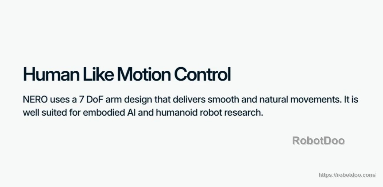Text slide: Human like motion control with 7 DoF arm design for embodied AI and humanoid research