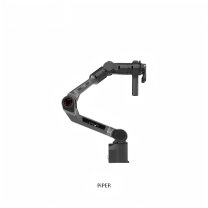 AgileX PiPER 6-DOF robotic arm side view with tool flange, folded pose on pedestal base