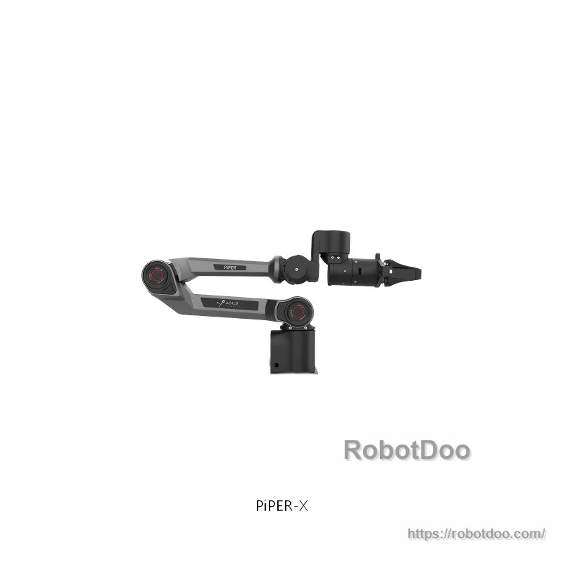 AgileX PiPER X 6-DOF robot arm horizontal reach pose with gripper attached, side view