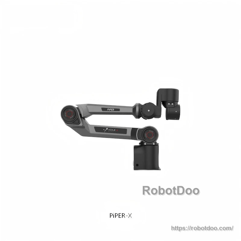AgileX PiPER X robotic arm side view in straight reach configuration, mounted on base